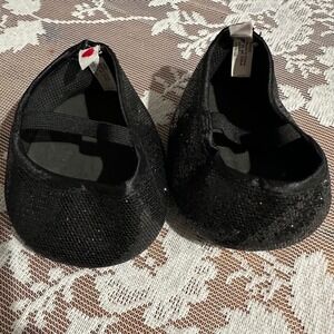 Build-A-Bear Black Glitter Flats Plush Doll Shoes OS Black Excellent 22920